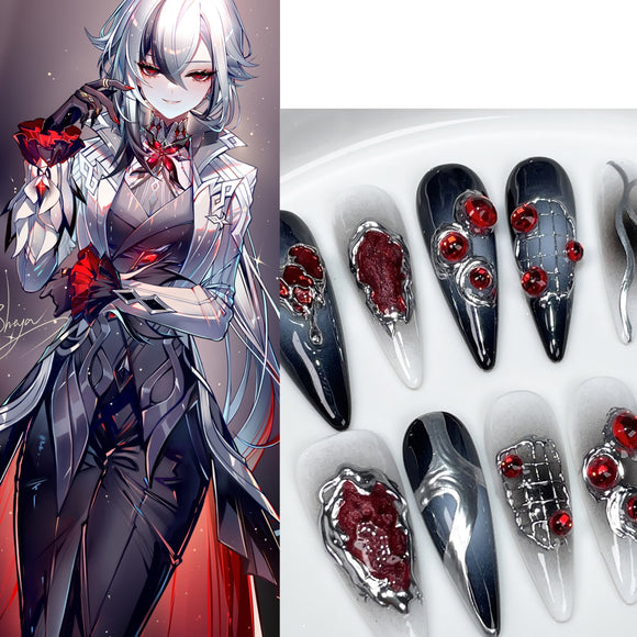 Get ready to level up your Cosplay game with our Arlecchino Nail Set!-- Arlecchino nail set