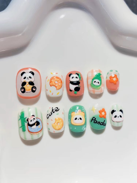 Cute panda wears handmade dopamine cartoon nail stickers