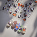 Whimsical Halloween Nail Art: Panda, Pumpkin, and Playful Charm