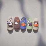 Whimsical Halloween Nail Art: Panda, Pumpkin, and Playful Charm